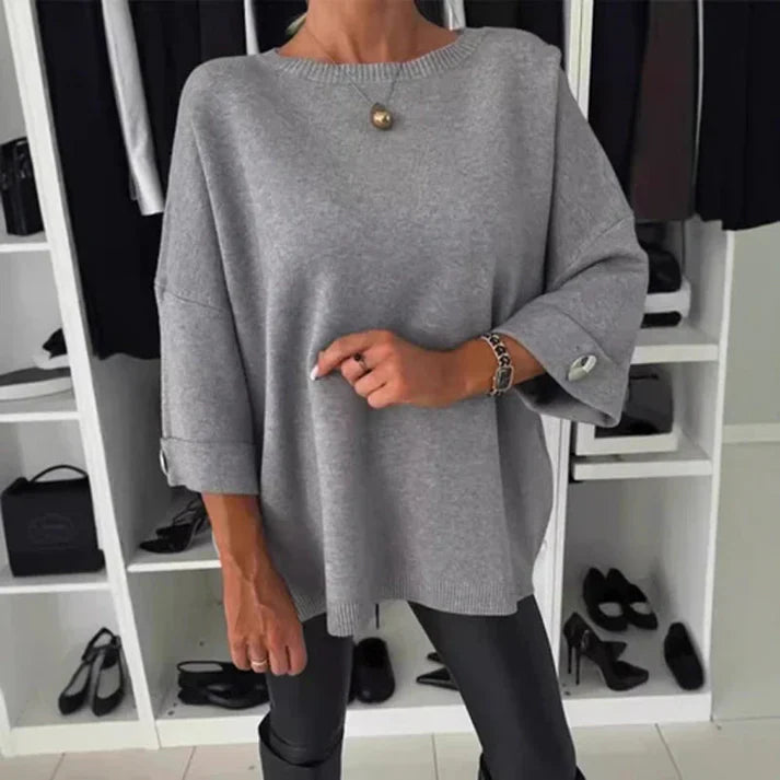 Blusa clásica de punto liso con manga tres cuartos