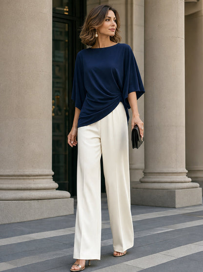 Gabriela | Conjunto de blusa drapeada y pantalones anchos