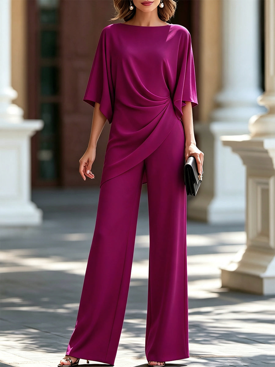Gabriela | Conjunto de blusa drapeada y pantalones anchos