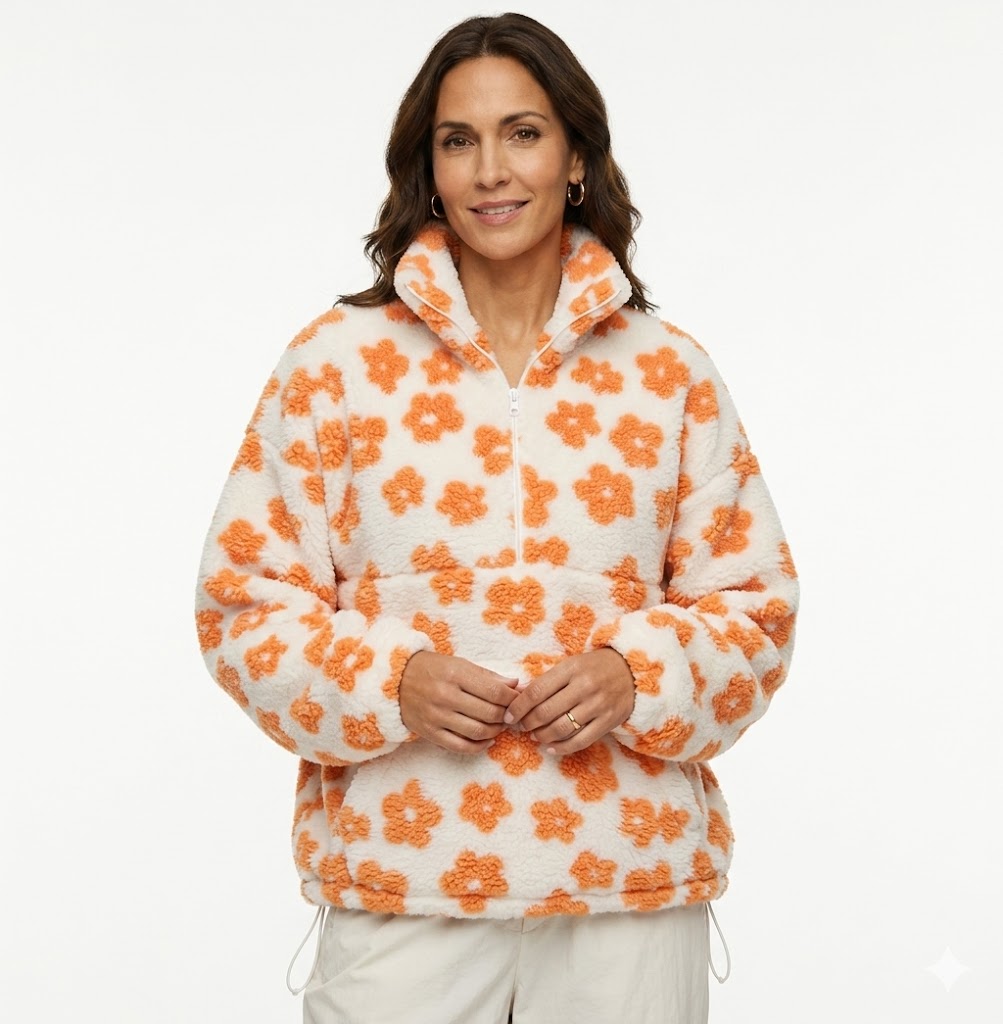 SUDADERA CON FORRO POLAR Y ESTAMPADO FLORAL