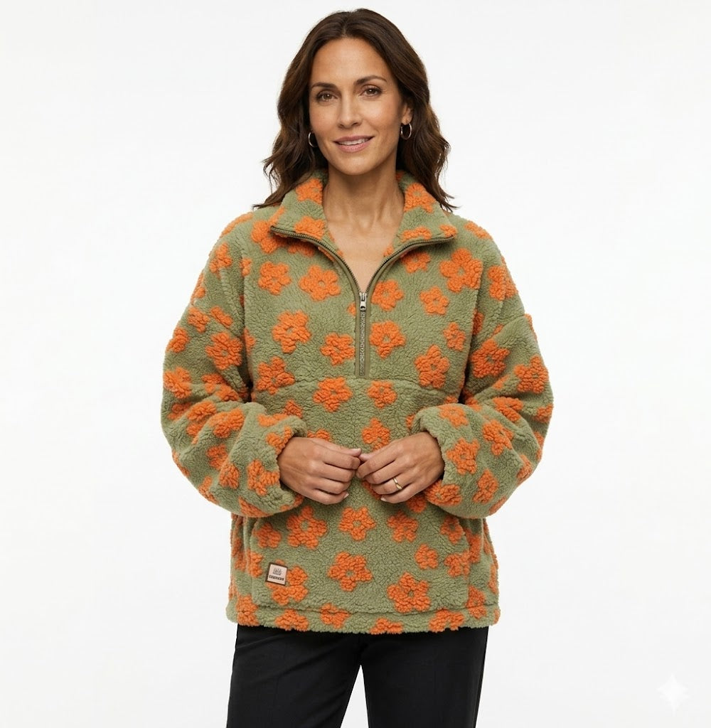 SUDADERA CON FORRO POLAR Y ESTAMPADO FLORAL