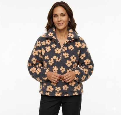 SUDADERA CON FORRO POLAR Y ESTAMPADO FLORAL