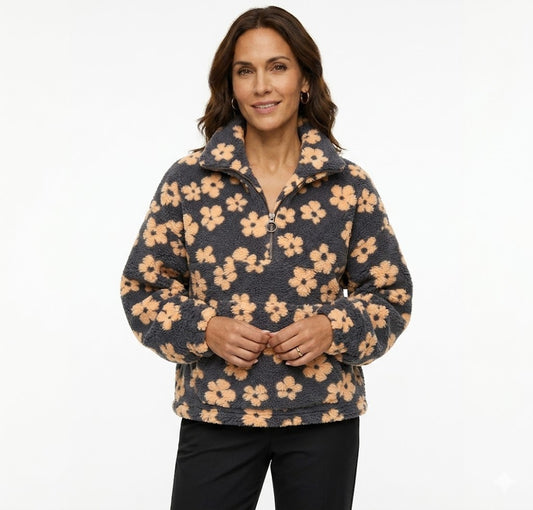 SUDADERA CON FORRO POLAR Y ESTAMPADO FLORAL