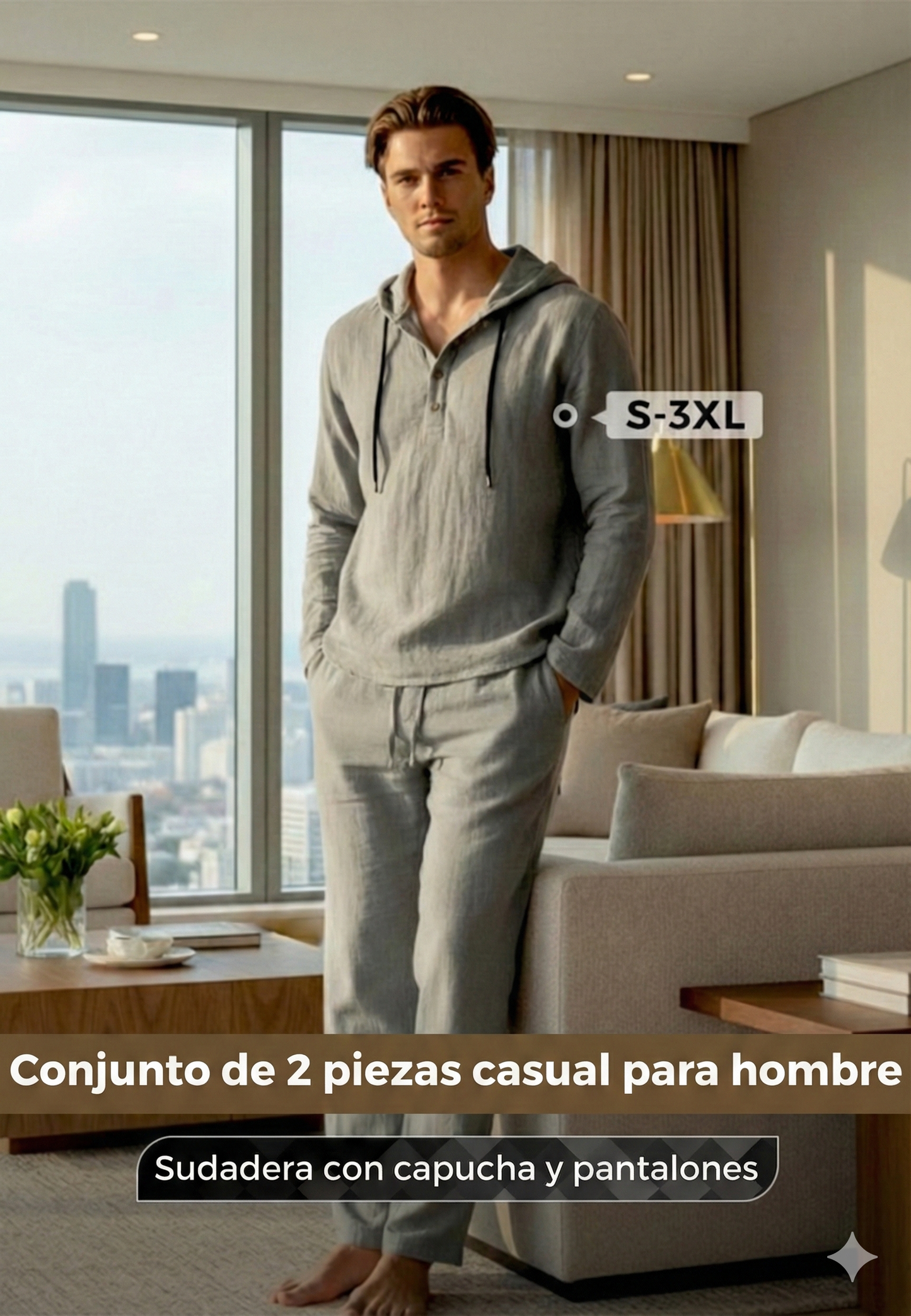 Conjunto para hombre: camiseta holgada con capucha y pantalones 