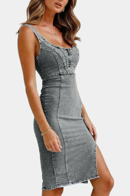Vestido Denim Abertura Frontal