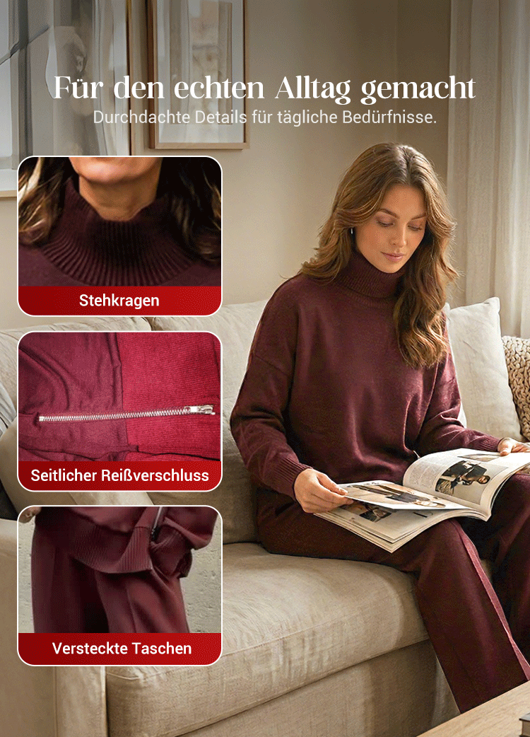 Conjunto de sudadera con cuello alto y cremallera lateral y pantalones.