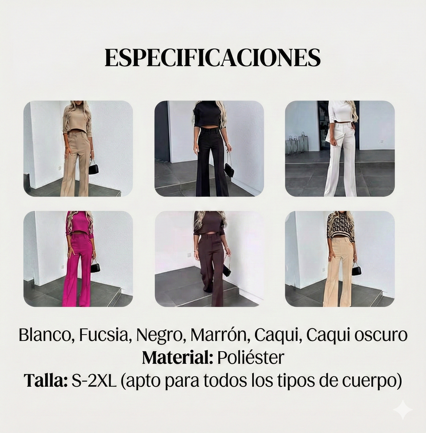 Elegante conjunto: top corto y  pantalones anchos para mujer.