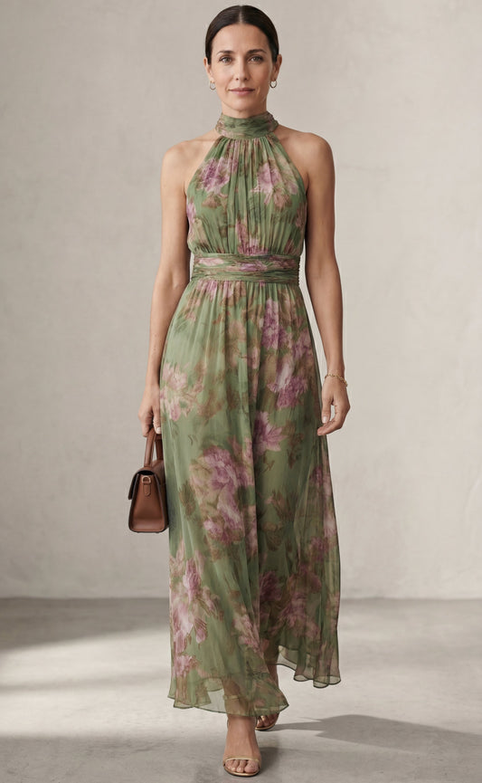 Livia™| Vestido maxi halter floral