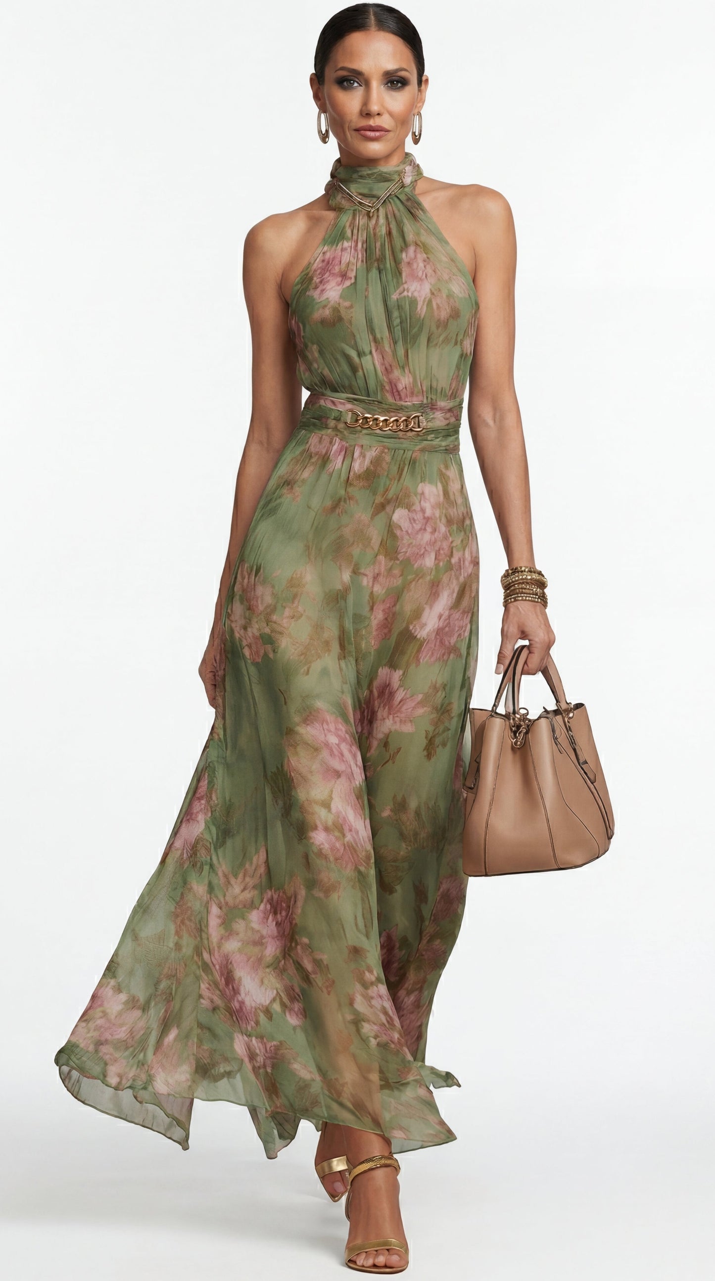 Livia™| Vestido maxi halter floral