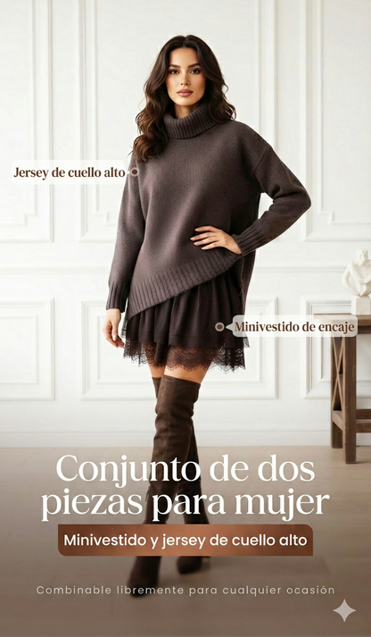 CONJUNTO DE 2 PIEZAS JERSEY CON CUELLO ALTO Y VESTIDO