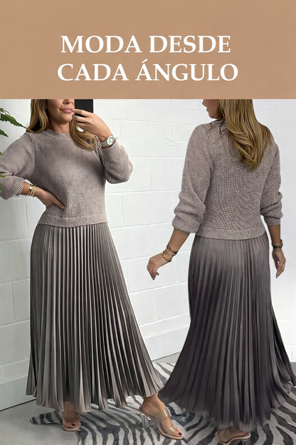 VESTIDO DE PUNTO CON FALDA PLISADA