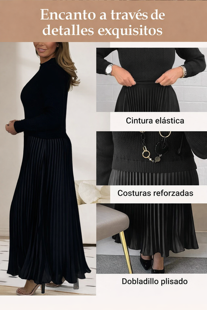 VESTIDO DE PUNTO CON FALDA PLISADA