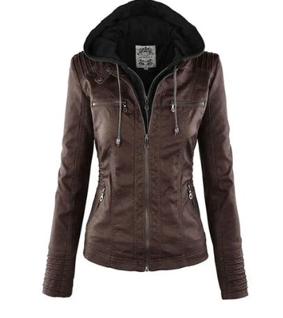 CHAQUETA DE CUERO CON CAPUCHA