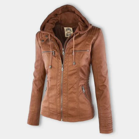 CHAQUETA DE CUERO CON CAPUCHA