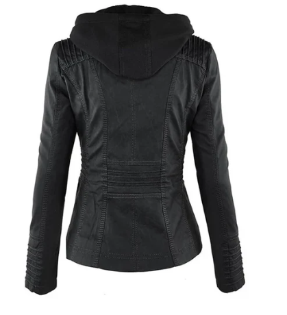 CHAQUETA DE CUERO CON CAPUCHA