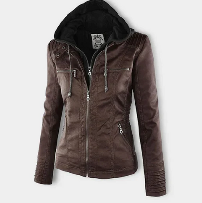 CHAQUETA DE CUERO CON CAPUCHA