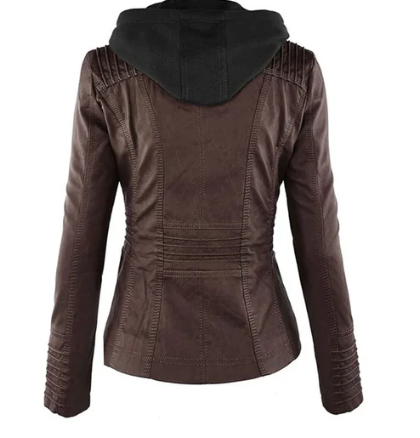 CHAQUETA DE CUERO CON CAPUCHA
