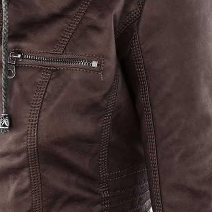 CHAQUETA DE CUERO CON CAPUCHA