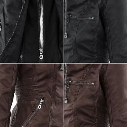 CHAQUETA DE CUERO CON CAPUCHA