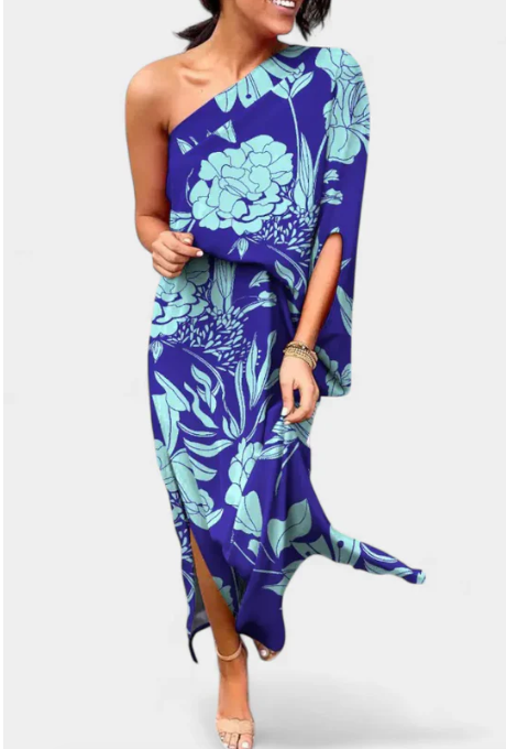 Vestido de Un Hombro con Estampado Floral
