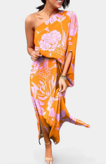 Vestido de Un Hombro con Estampado Floral