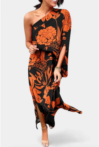 Vestido de Un Hombro con Estampado Floral