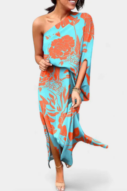 Vestido de Un Hombro con Estampado Floral