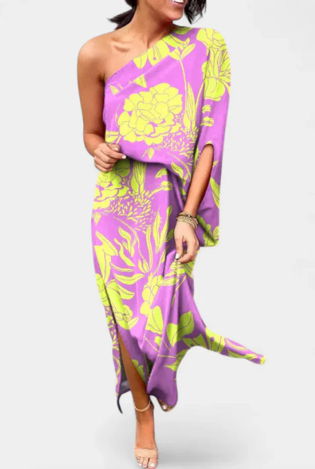 Vestido de Un Hombro con Estampado Floral