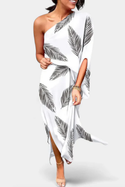 Vestido de Un Hombro con Estampado Floral