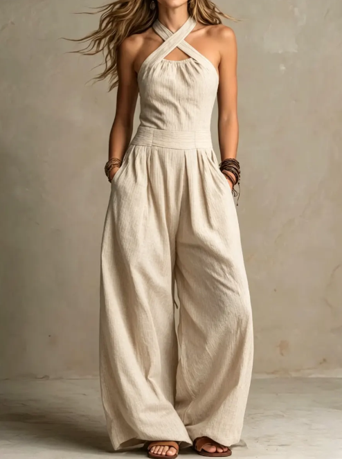 Diana | Conjunto de lino con elegante escote cruzado