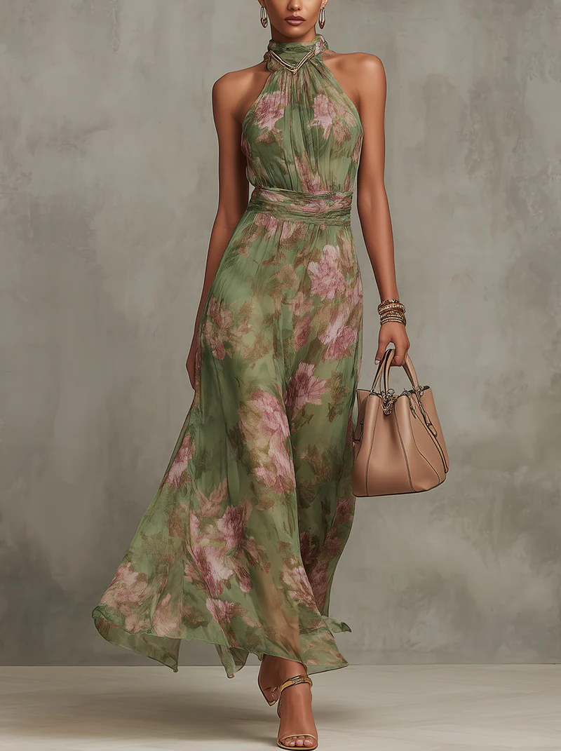 Livia™| Vestido maxi halter floral