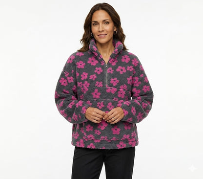 SUDADERA CON FORRO POLAR Y ESTAMPADO FLORAL