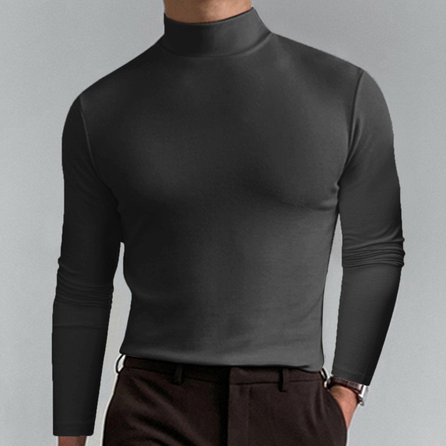 Camiseta slim fit de manga larga para hombre con cuello alto