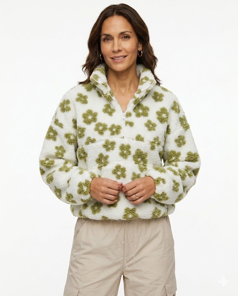 SUDADERA CON FORRO POLAR Y ESTAMPADO FLORAL