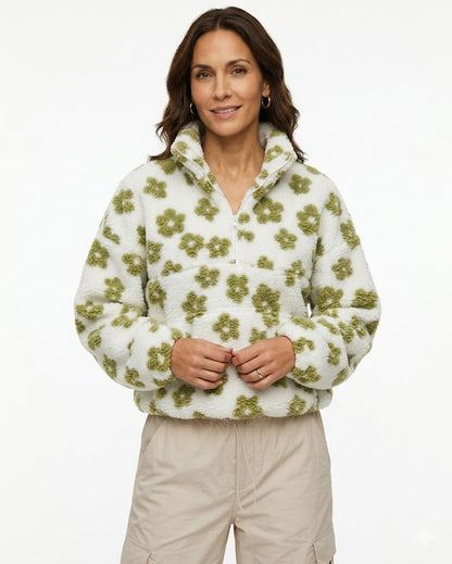 SUDADERA CON FORRO POLAR Y ESTAMPADO FLORAL