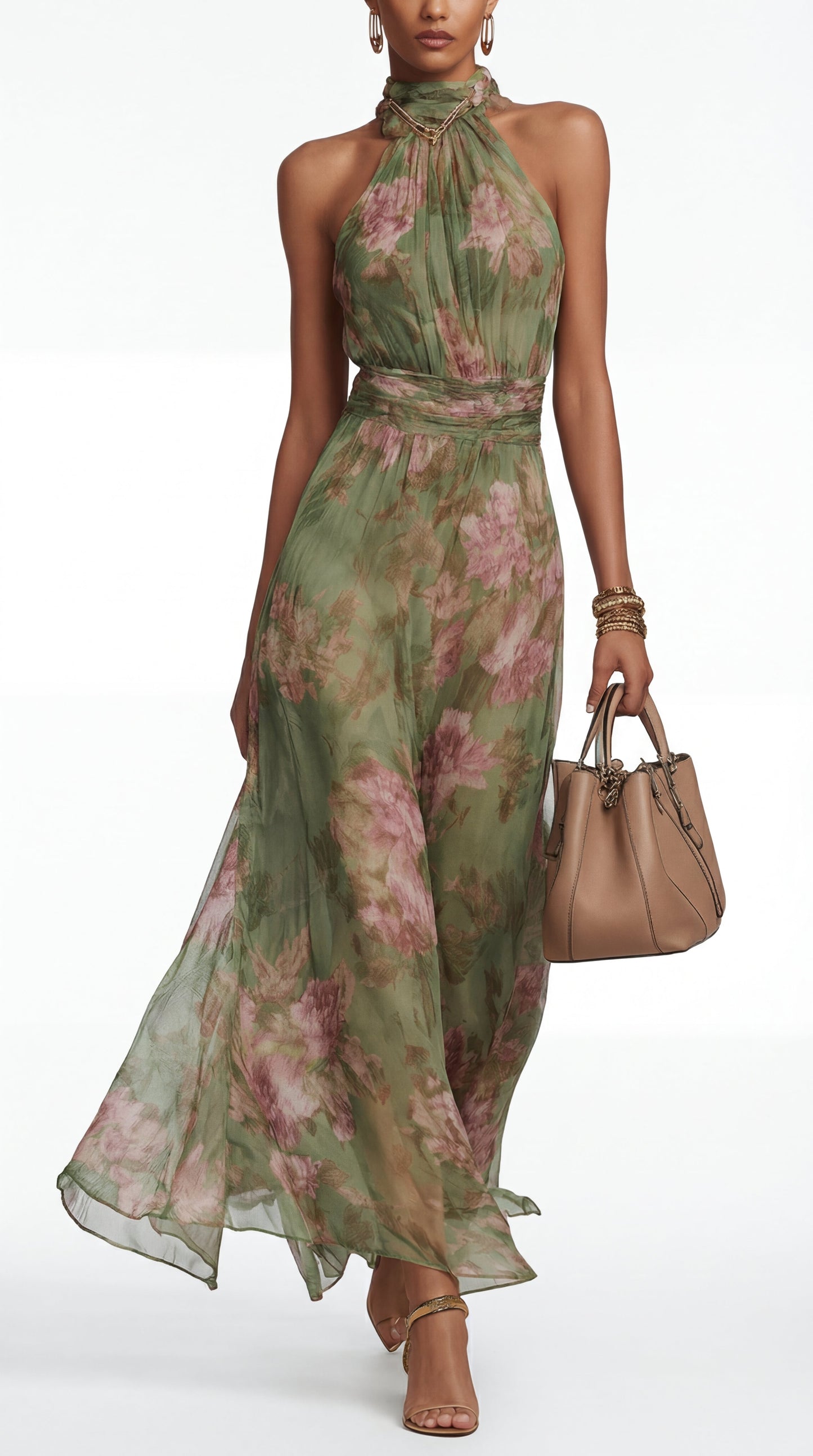 Livia™| Vestido maxi halter floral