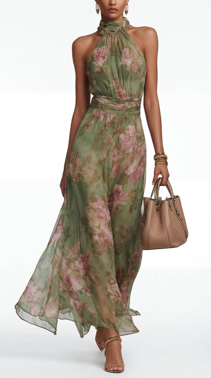 Livia™| Vestido maxi halter floral