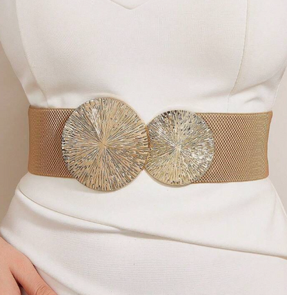 Cinturón vintage para mujer con hebilla dorada y alta elasticidad