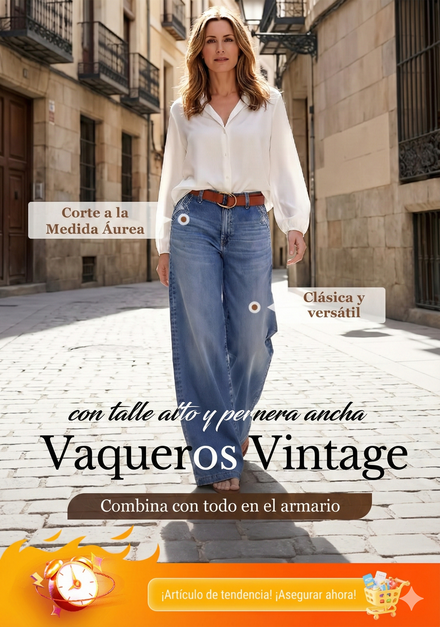 VAQUEROS VINTAGE DE CINTURA ALTA Y PIERNA ANCHA PARA MUJER