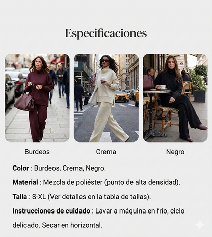 Conjunto de sudadera con cuello alto y cremallera lateral y pantalones.