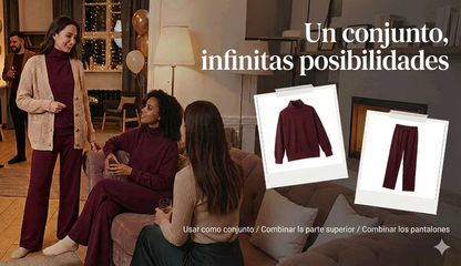 Conjunto de sudadera con cuello alto y cremallera lateral y pantalones.