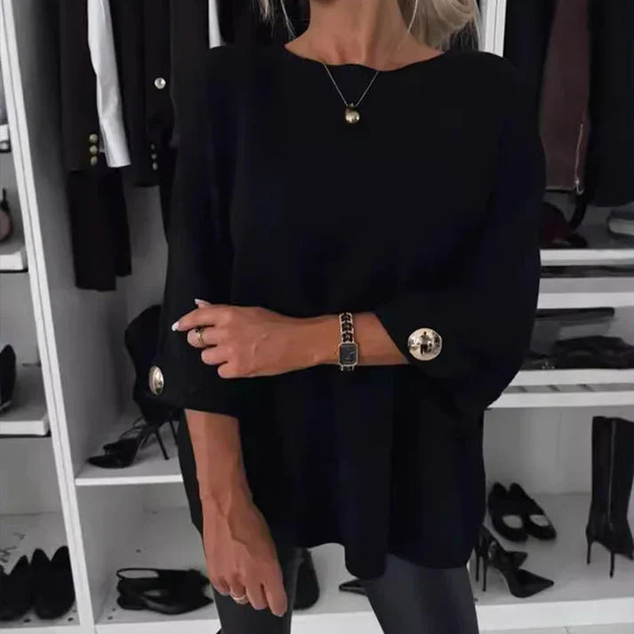 Blusa clásica de punto liso con manga tres cuartos
