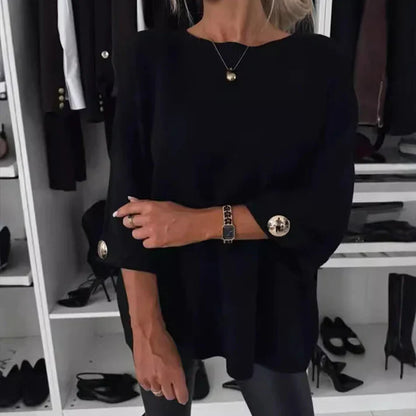 Blusa clásica de punto liso con manga tres cuartos