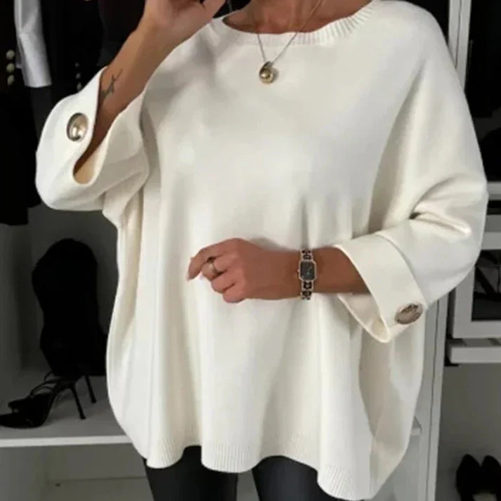 Blusa clásica de punto liso con manga tres cuartos