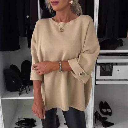 Blusa clásica de punto liso con manga tres cuartos