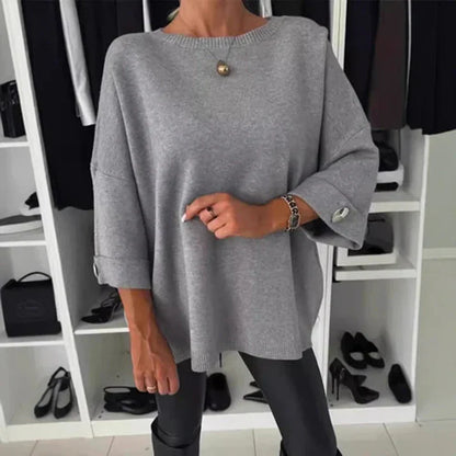 Blusa clásica de punto liso con manga tres cuartos