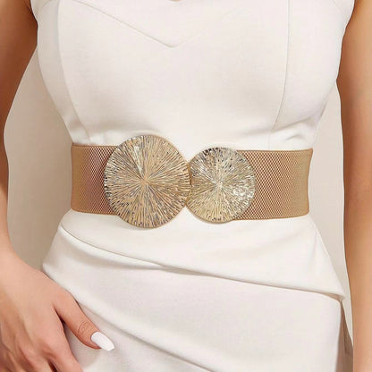 Cinturón vintage para mujer con hebilla dorada y alta elasticidad