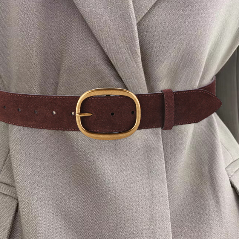 Cinturón de piel sintética para mujer con hebilla redonda