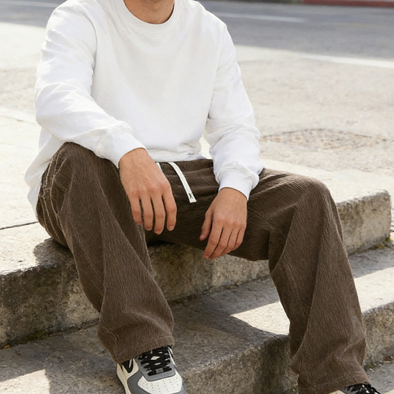 Pantalones de hombre de corte holgado, con bolsillos y cordón