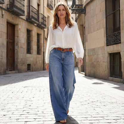 VAQUEROS VINTAGE DE CINTURA ALTA Y PIERNA ANCHA PARA MUJER